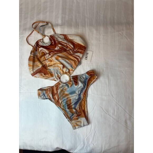 Envya Multicolor‎ Marbled 1 Piece Swimsuit Halter Neck Size Small RefN04 - Picture 4 of 7